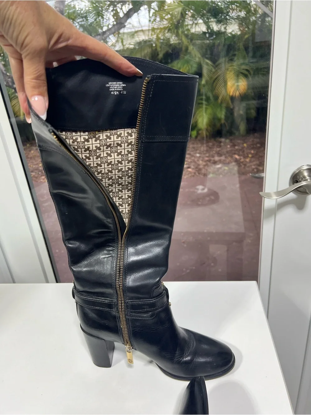 Tory Burch Black Leather Turnlock Riding Over-the-Knee Boots